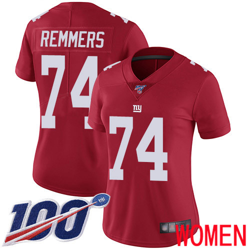 Women New York Giants 74 Mike Remmers Red Limited Red Inverted Legend 100th Season Football NFL Jersey